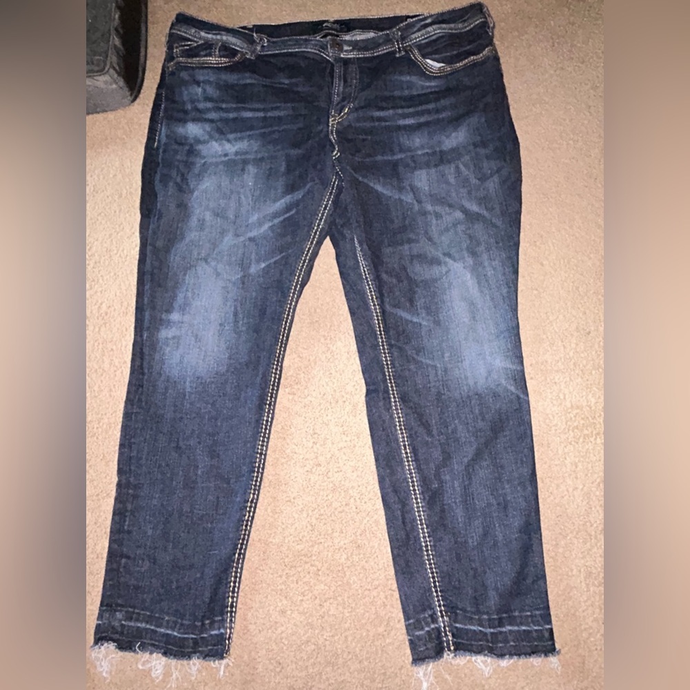 Silver Jeans Dark Blue Frayed Hem Denim